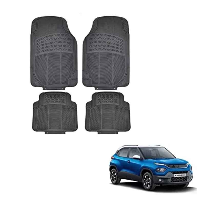 Kozdiko 4 Pcs Rubber Black Car Simple Floor Mat Set for Tata Punch