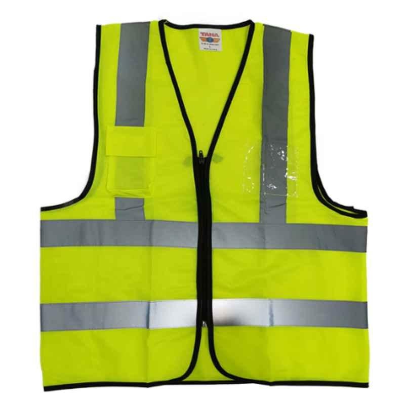 Taha Polyester Yellow 4 Line High Reflective Special Safety Jacket, SJ21, Size: L