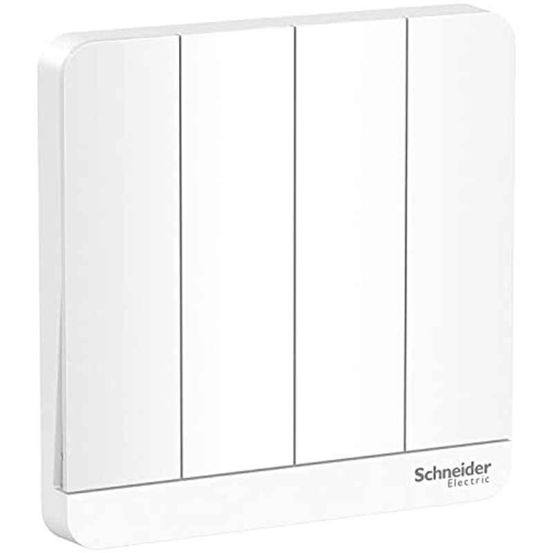 Schneider AvatarOn 16A 1 Way 4 Gang Polycarbonate White Plate Switch, E8334L1_WE