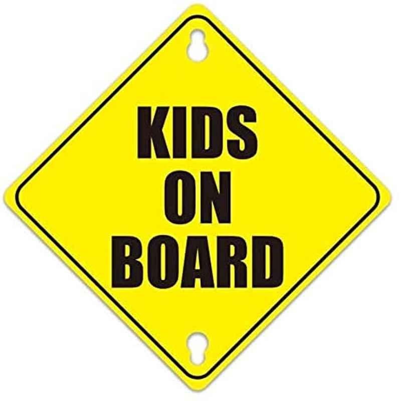 Abbasali Kids On Board Car Sign With Suction Cups For Car Window, Reflective Vehicle Car Signs, Kids Safety Warning Sign (12.5x12.5cm)