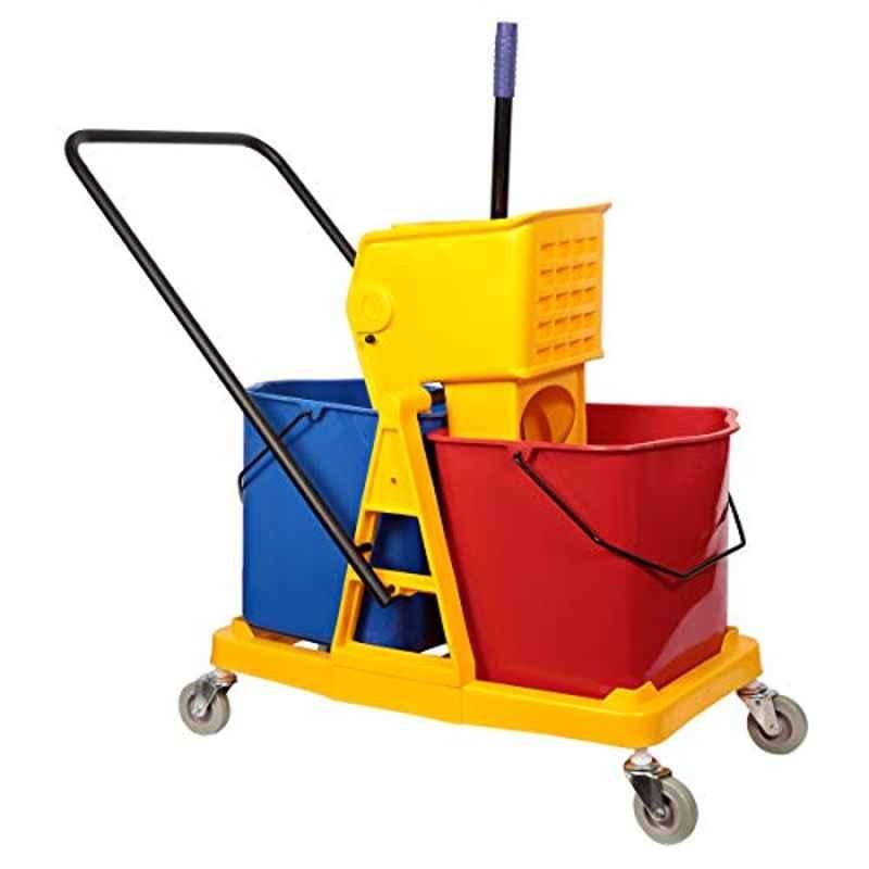Moonlight 46L Alloy Steel & Plastic Round Double Mop Bucket with Trolley & Wringer, 71004