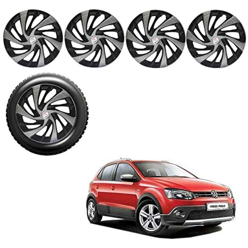 Auto Pearl 4 Pcs 15 inch Silver & Black ABS Press Type Hubcap Wheel Cover Set with Retention Ring for Volkswagen Polo Cross