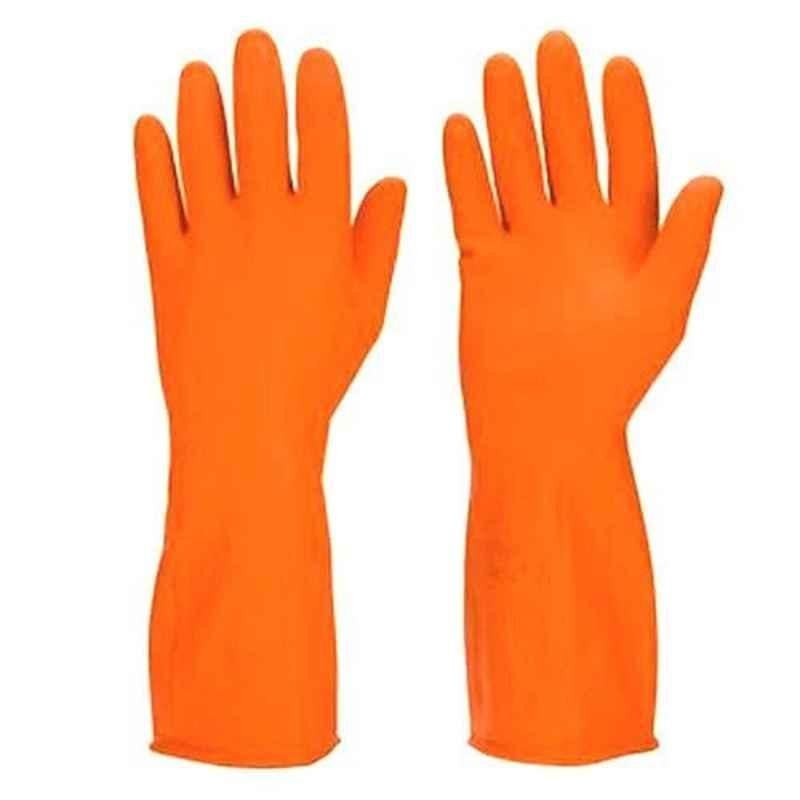 Bestow Rubber Orange Cleaning Hand Gloves, Size: L