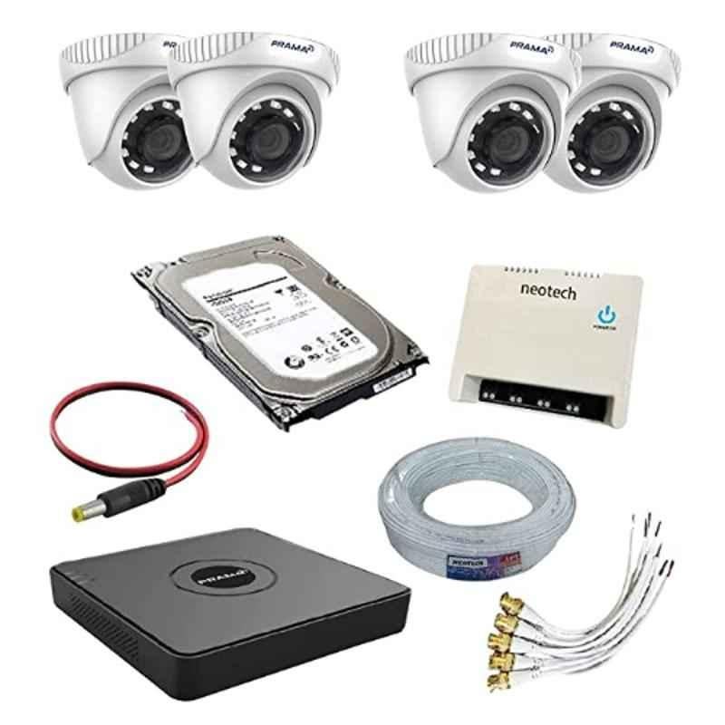 Prama 1MP 4 Pcs Dome CCTV Camera with 4 Channel DVR, 1TB Hard Disk & 70 m Wire Kit