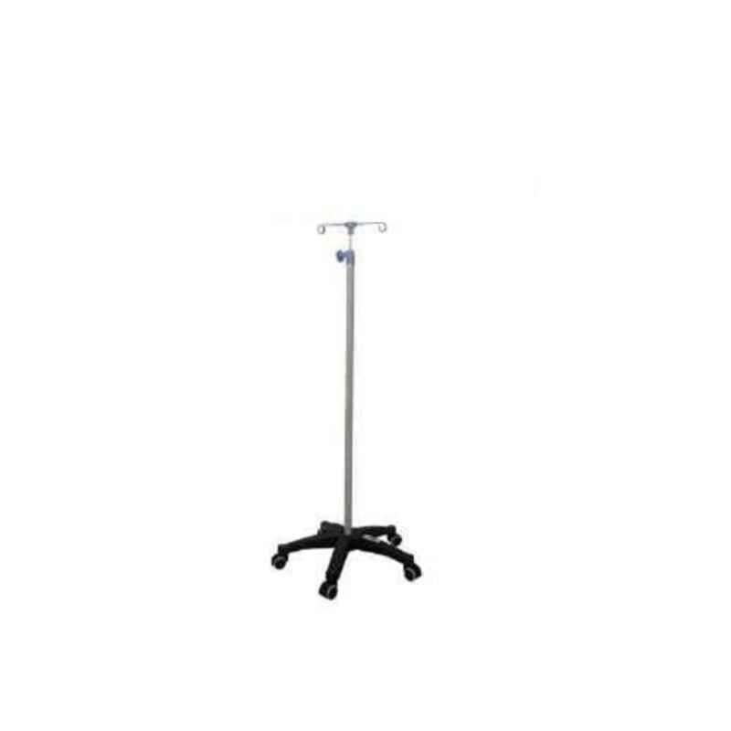 Yes Kay Mild Steel Powder Coated IV Stand with Double HookPlastic Base & 5 Wheels