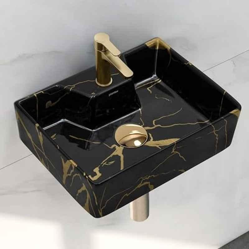 Plantex Wall Hung Wash Basin for Bathroom/Ceramic Square Countertop Basin/Bathroom Sink/Black Washbasin for Home/Hotel (16x12.5x5 Inch)