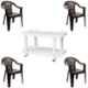 Italica 4 Pcs Polypropylene Tan Brown Comfort Arm Chair & White Table with Wheels Set, 9051-4/9509
