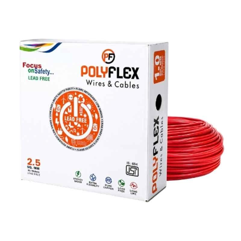 Polyflex Rex 2.5 Sqmm Red FR PVC Multi Strand CCA Electrical Wire, RP23, Length: 85 m