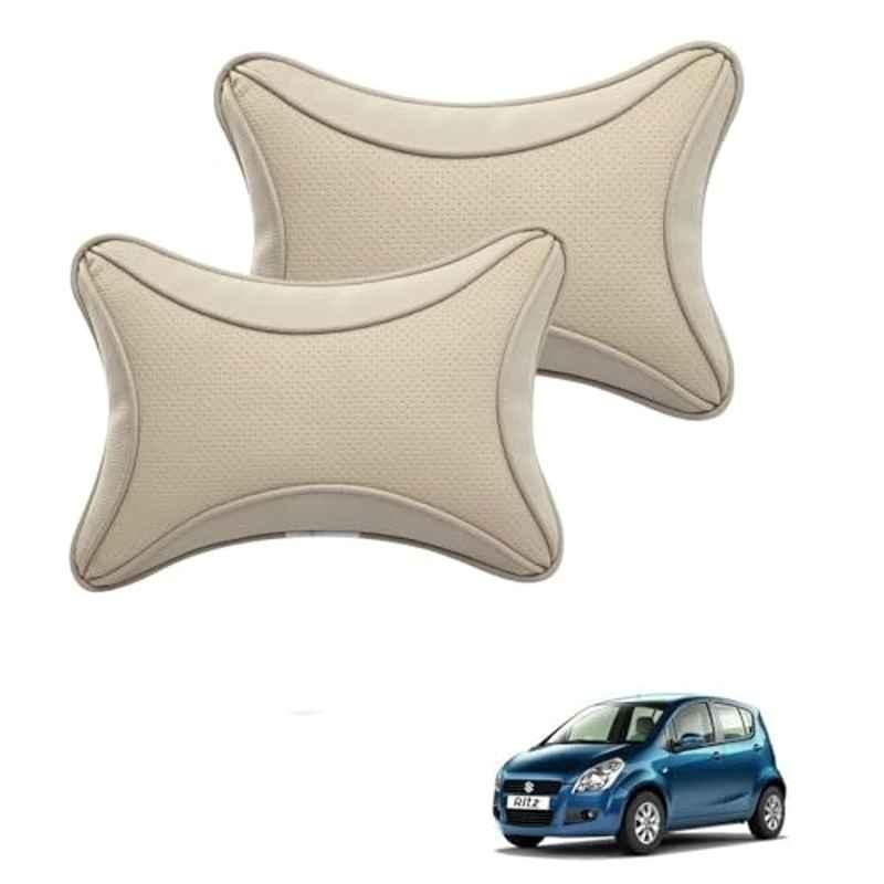 Kozdiko 2 Pcs Memory Foam & Polyester Beige Dots Car Neck Rest Pillow Set for Maruti Suzuki Ritz, XNVJVHGJFH218