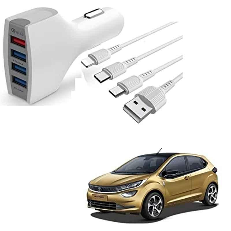 Kozdiko 4 Port USB Car Charger with 3 in 1 Cable for Tata Altroz