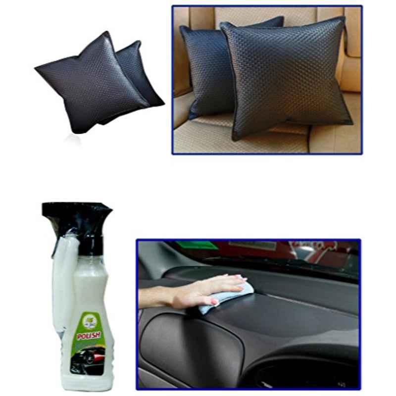Kozdiko 2 Pcs Black Car Cushion Pillow Set & 200ml Car Polish Spray Combo, Koz-4626