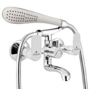 Cliquin Opal Rosy Brass Chrome Wall Mounted Wall Mixer with Telephonic Crutch Hand Shower & 1m Stainless Steel Shower Tube