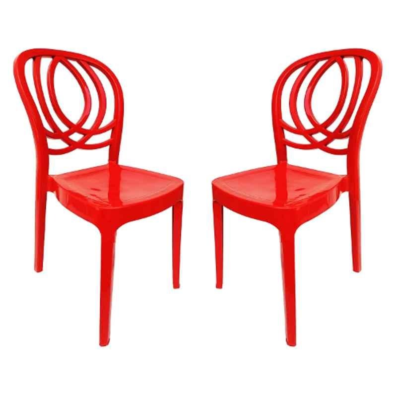RW Rest Well Oak 2 Pcs Armless Coke Red Polypropylene Chair Set