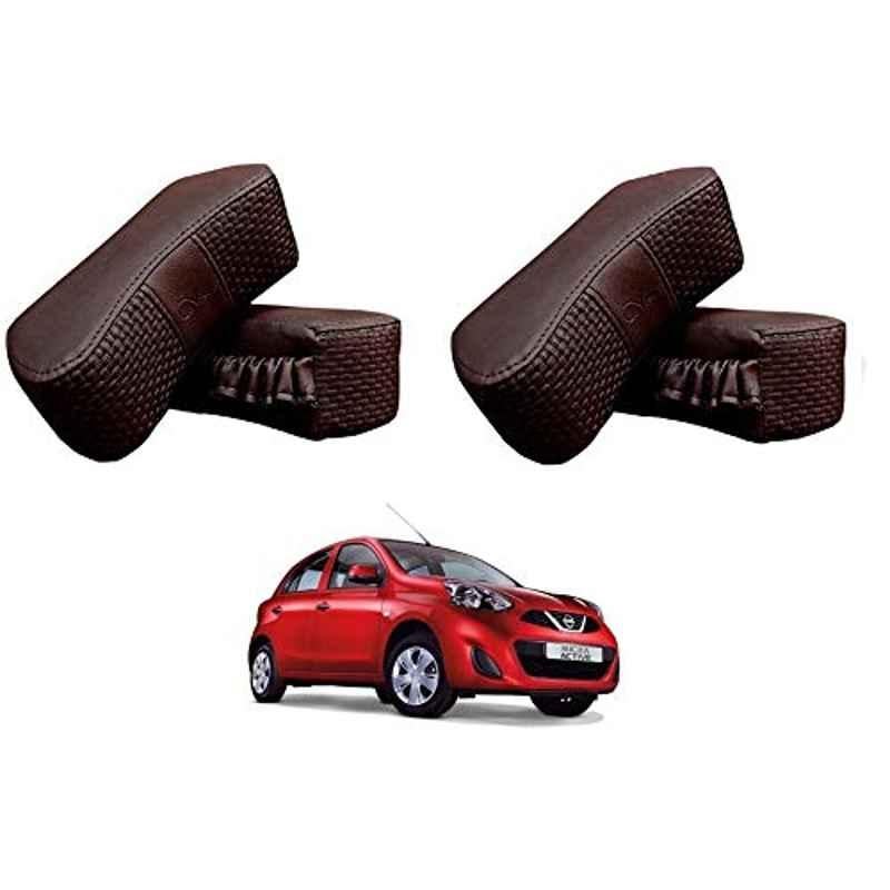 Kozdiko 4 Pcs CV Designer Cola Leatherite Neck Rest Car Cushion Pillow Set for Nissan Micra Active