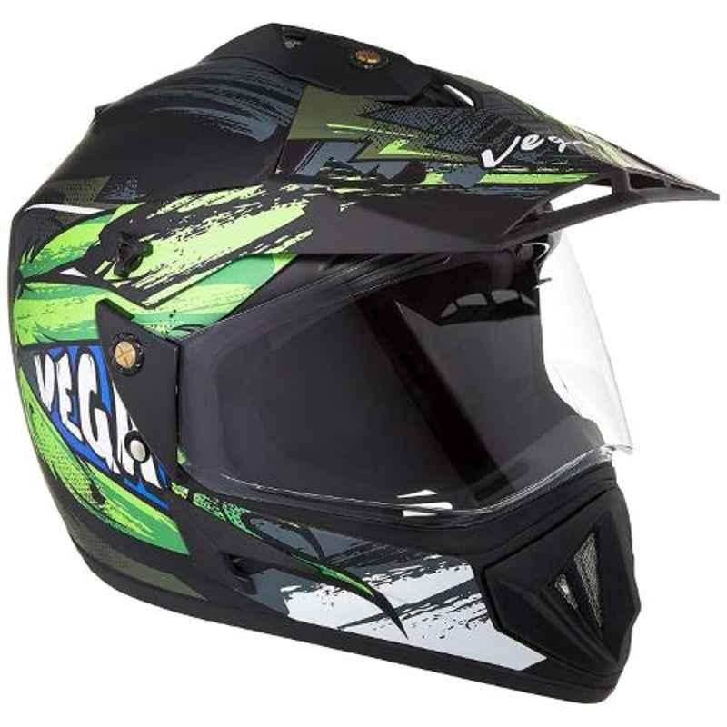 Vega Medium Size Dull Black Green Off Road D/V Fighter Helmet