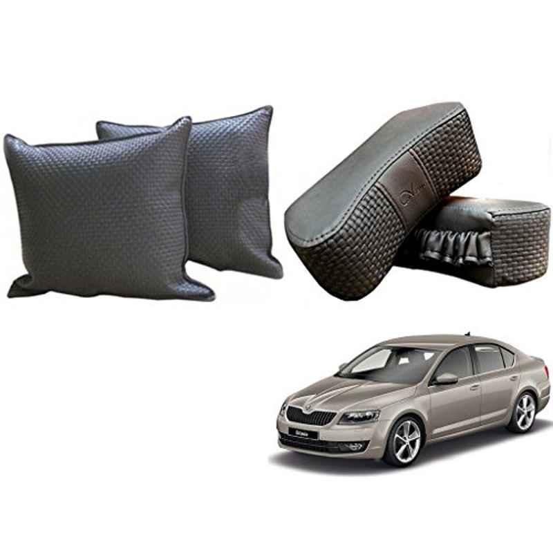 Kozdiko One Pair Grey Neck Rest & One Pair Cushion Combo for Skoda Octaiva
