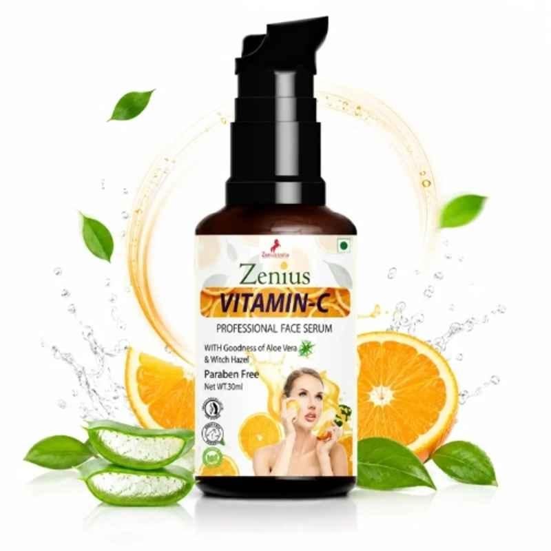 Zenius India 30ml Vitamin-C Professional Face Serum with Purified Water, Botanical Hyaluronic Acid, Glycerine for Brightens Skin & Fades Dark Spots