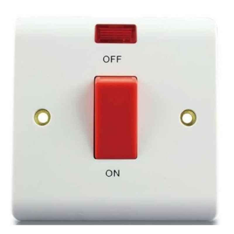 Micron 45A 1 Gang Bakelite White Single Plate DP Switch with Neon, MME0231