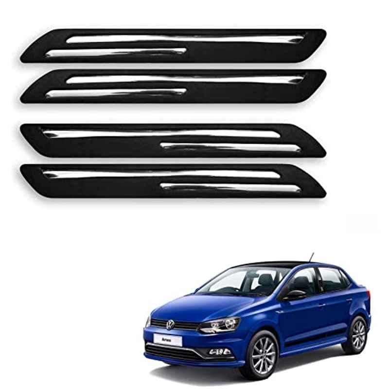 Kozdiko 4 Pcs Rubber Black Double Chrome Strips Car Bumper Protector Guard Set for Volkswagen Ameo