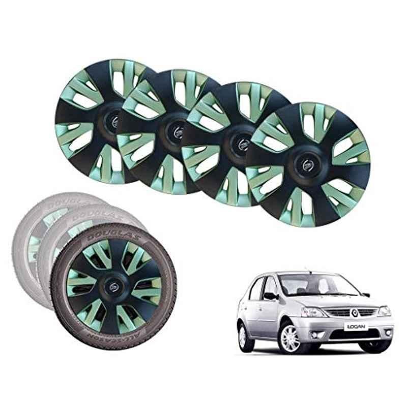Auto Pearl 14 inch ABS Black & Green Car Hubcap Wheel Cover with Retention Ring Set for Logan