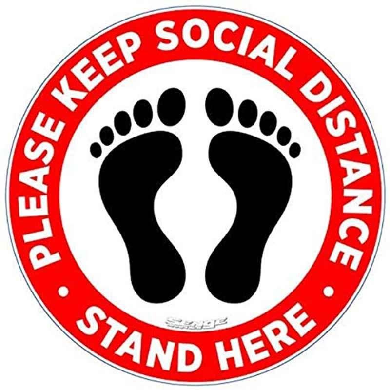 Charmcollection Stand Here Floor Sticker Covid 19 Coronavirus Safety Sign 10 Pack (Red) Pack Of 10 Please Practice Social Distancing Floor Sign Non-Slip Commercial Grade Sign
