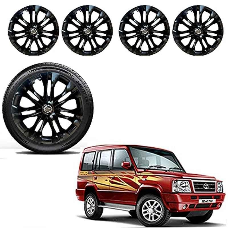 Auto Pearl 4 Pcs 15 inch ABS Black Car Wheel Cover Set for Tata Sumo, WCBLK012
