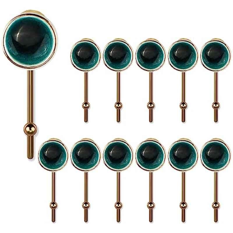 Screwtight 130mm Ceramic Turquoise & Gold Multipurpose Crackle Glaze Hook with Brass Effect, AZ-CHK001FR-TU-12 (Pack of 12)