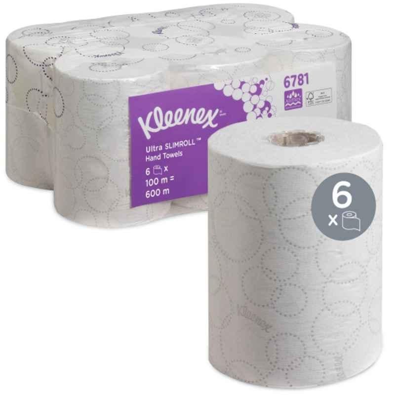 Kimberly Clark Kleenex 6 Pcs 100m 2 Ply White Ultra Slim Hand Paper Towels Rolls, 6781