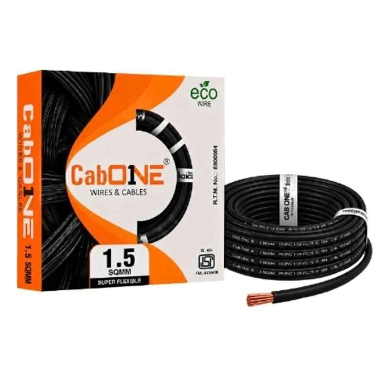 CabONE 1.5 Sqmm Black FR PVC Multi Strand Electrical Wire, CabONE014, Length: 90m