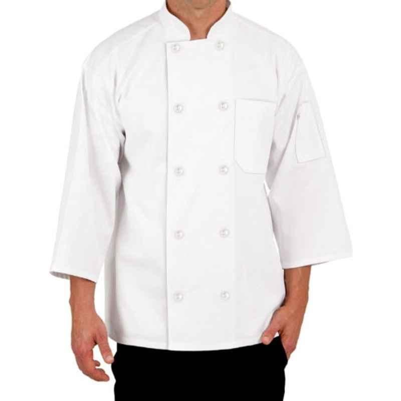 Superb Uniforms Polyester & Cotton White ¾ Sleeves Cool Chef Coat Without Cuff for Men, SUW/W/CC015, Size: L