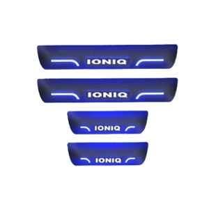 Car Accessories Hub 4 Pcs Acrylic Black Sill Scuff Plate Set with Blue LED for Hyundai Ioniq All Model