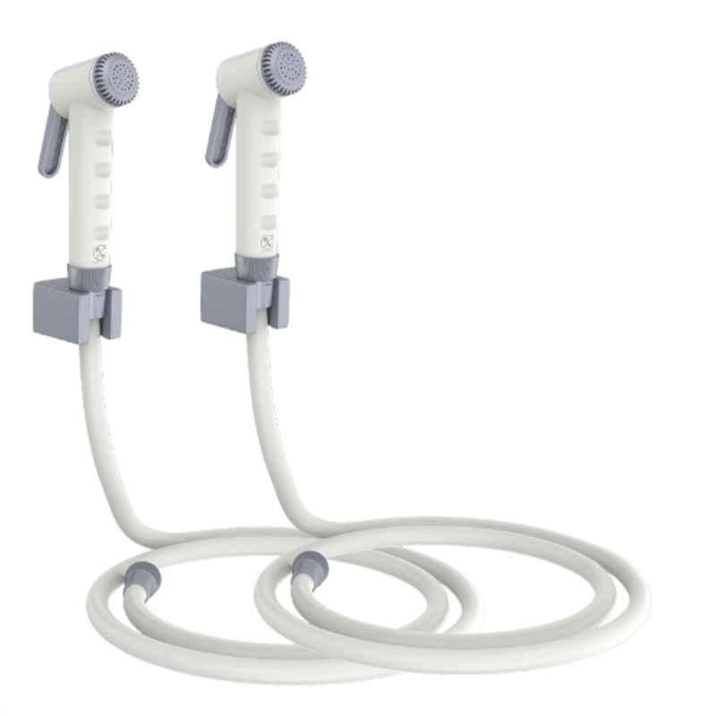 RN Grey White.2 Health Faucet Set with Hose Pipe & Wall Holder for Toilet Cleaning (Pack of 2)