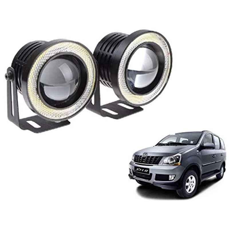 Kozdiko 2 Pcs 15W 3.5 inch High Power White LED Projector COB Fog Light Set with White Angel Eye Ring for Mahindra Xylo, koz_72593