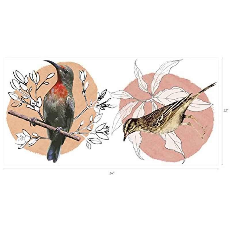 Asian Paints Nilaya 12x24 inch Vinyl Orange Bird Song Branches Self Adhesive Wall Sticker, HPCA10225