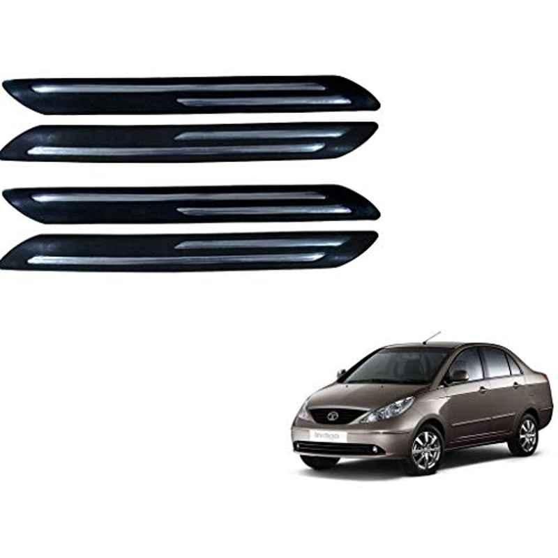 Kozdiko 4 Pcs PVC Black Double Chrome Finish Car Bumper Protector Set for Tata Indigo