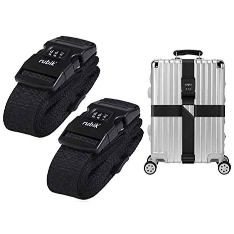 Rubik 150 inch Black Adjustable Cross Luggage Strap with Password, RBLSCB150 (Pack of 2)