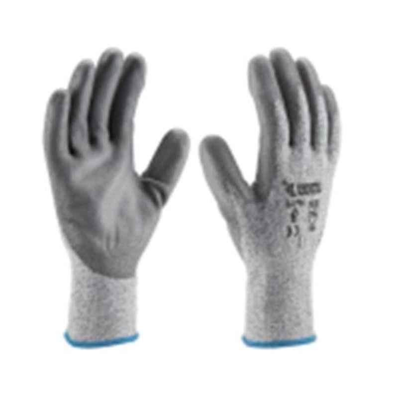 Udyogi Polyethylene Linear Palm PU Coated White Knitted Hand Gloves, Size: 9