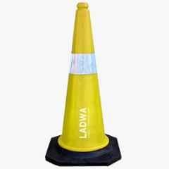 Ladwa 1 Pc 750mm PVC Impact Resistant Yellow Road Traffic Safety Cone with 1m Chain & 1 Hook