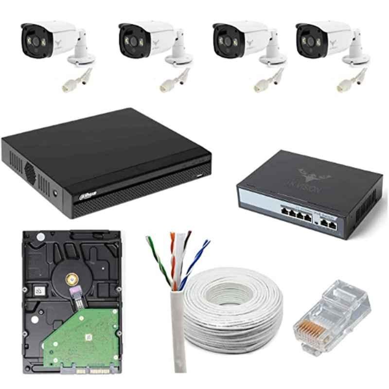JK Vision 4MP 4 Pcs Bullet CCTV IP Camera Kit with 4 Channel NVR, 4 Port JK Vision POE, 1TB Hard Disk, Cat6 Cable 100m & 8 RJ45 Connector