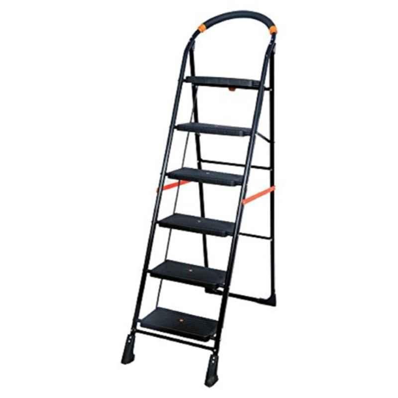 Alnico 6 Steps Steel & Virgin Plastic Black Ladder with Platform, KPL6