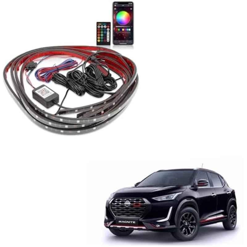 Kozdiko 12V Car Underbody Multicolor LED Strip Light Set with Wireless Remote for Nissan Magnite