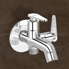 Plantex Pure Brass Two Way Bib Cock Taps Compatible for Washing Machine with Water Saving Nozzle Attachment/2 4-in-1 Bib Tap with Brass Wall Flange and Teflon Tape-LEA-707-Chrome