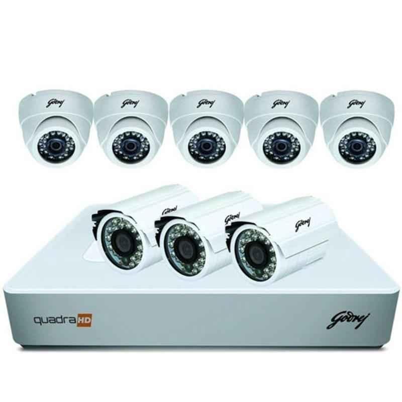 Godrej SeeThru 8 Channel 720P Full HD White CCTV Camera Kit, SK-1MPQUADRA5D3B