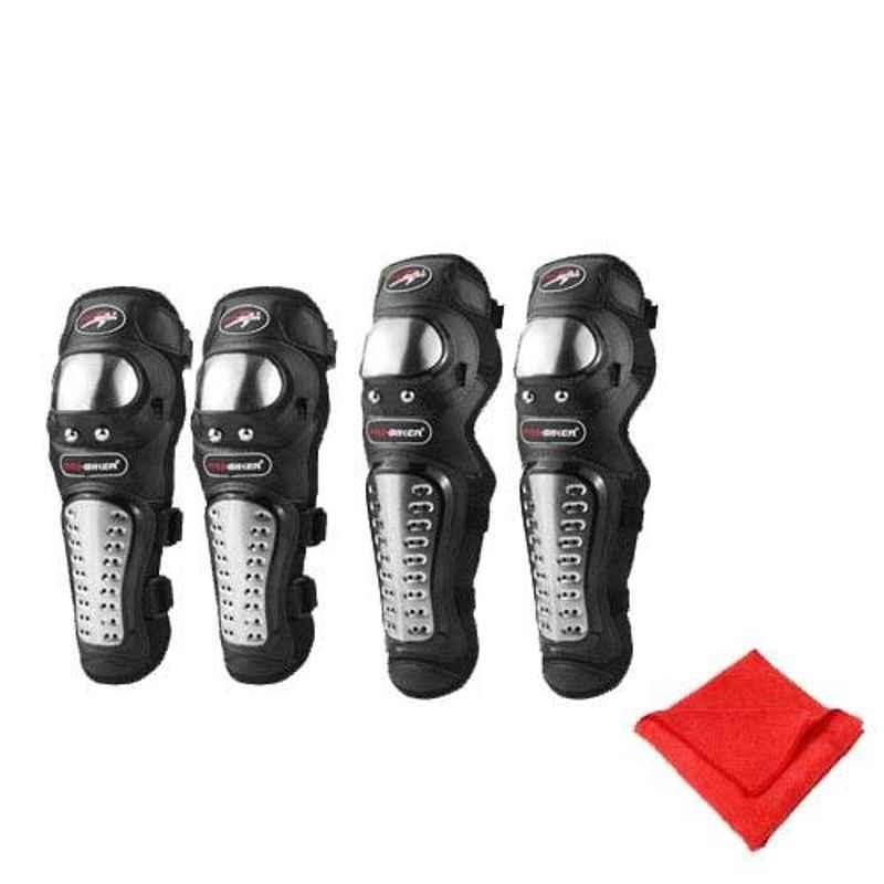 AllExtreme EXPBKG4 4 Pcs Black 2nd Generation Alloy Steel Flexible Adjustable Elbow Guard & Knee Shin Armor Protector Set