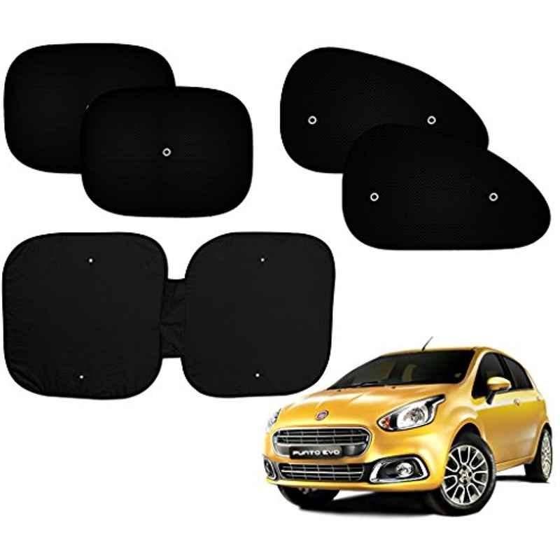 Auto Pearl 5 Pcs PVC & Mesh Black Window & Front Sun Shade Set for Fiat Punto Evo