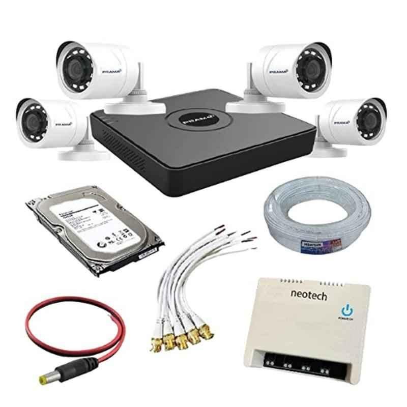 Prama 1MP 4 Pcs Bullet CCTV Camera with 4 Channel DVR, 1TB Hard Disk & 70 m Wire Kit
