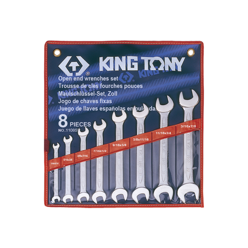 King Tony 8 PCS Open End Wrench Set, 1108SR