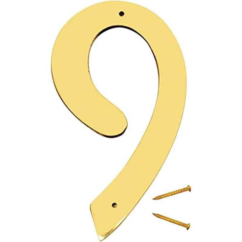 HY-KO 4 inch Brass Decorative Solid House Number 9, Br-40/9