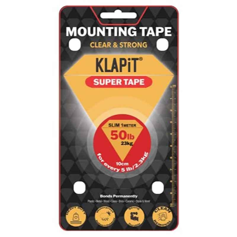 Klapit 1m 23kg Acrylic Clear Double Sided Tape Heavy Duty Mounting Tape