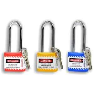 Asian Loto 3 Pcs 65mm Red, Yellow & Blue Long Shackle Jacket Padlocks Set for Safety, ALC-LPL-RYB